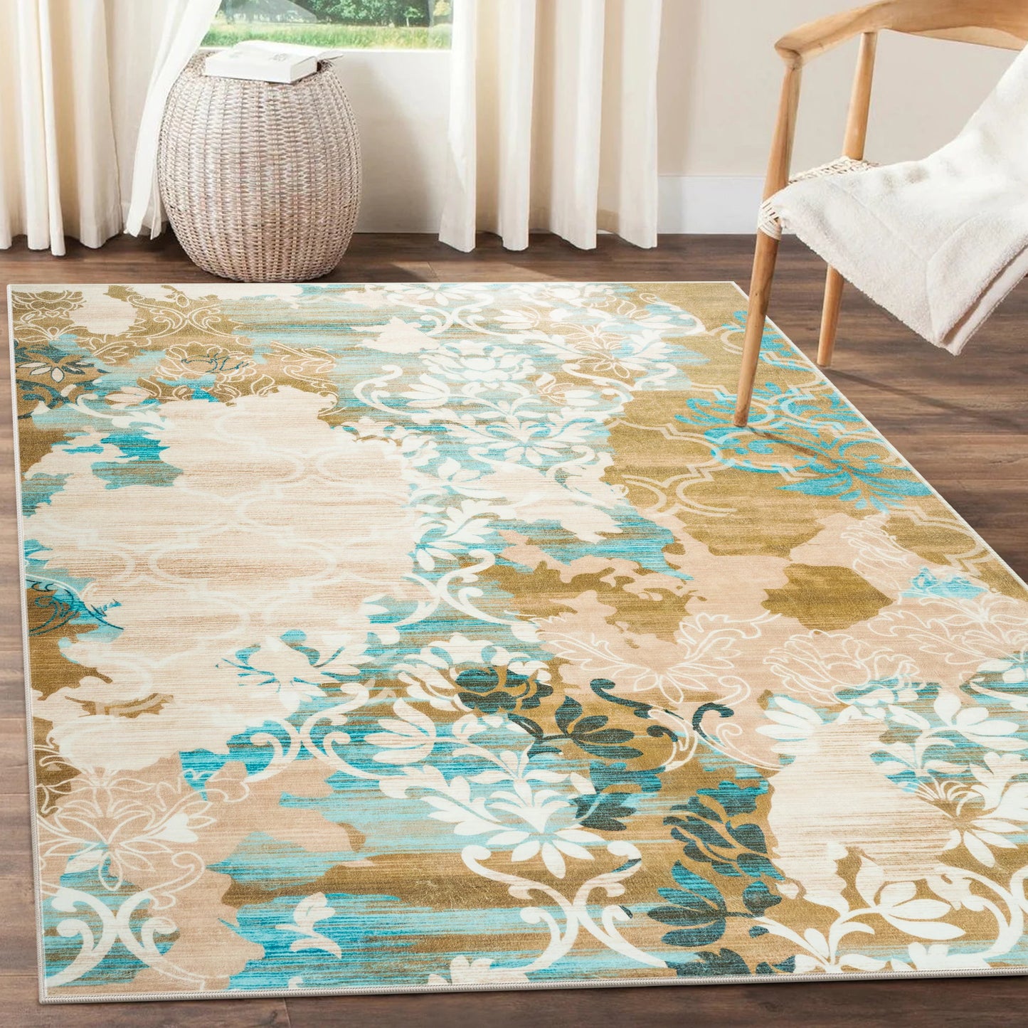 Noahas Living Room Floral Area Rugs Traditional Faux Wool