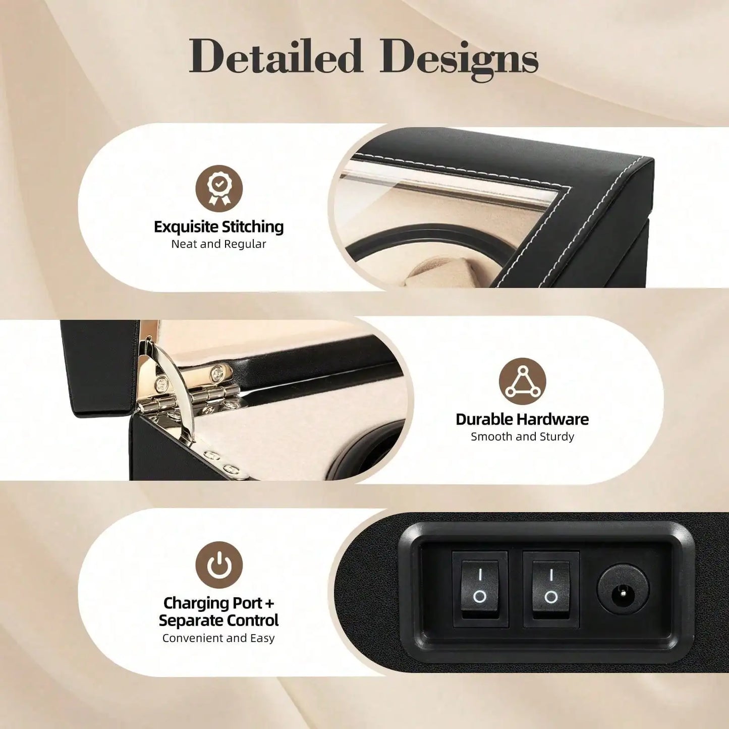 Automatic Double Rotary Leather Watch Winder Display Box