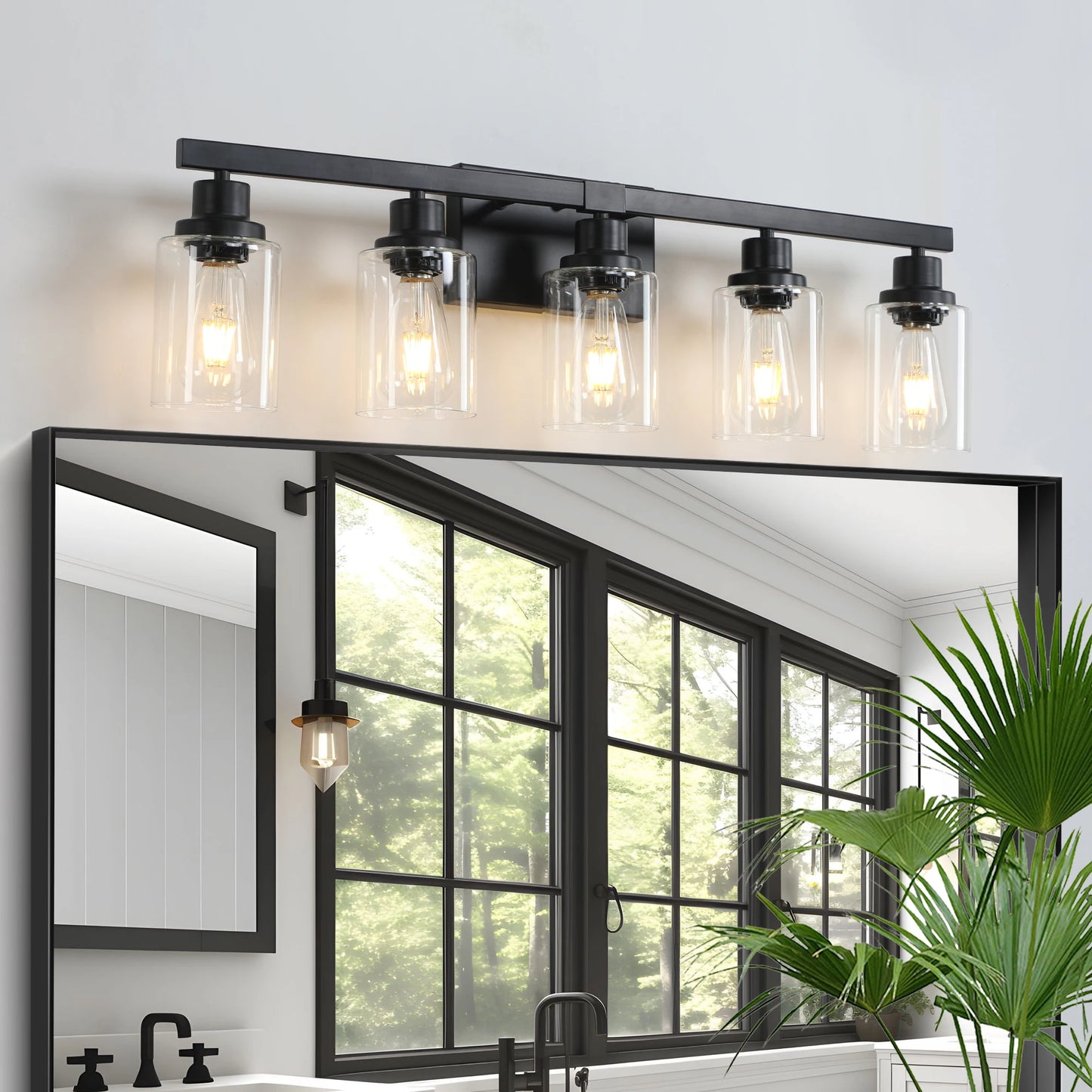Modern Industrial Vanity Light 5 Light Wall Sconce Glass