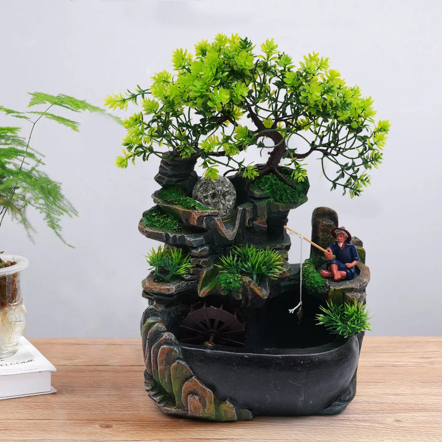 Hign-concerned Resin Tabletop Fountain With LED Lights