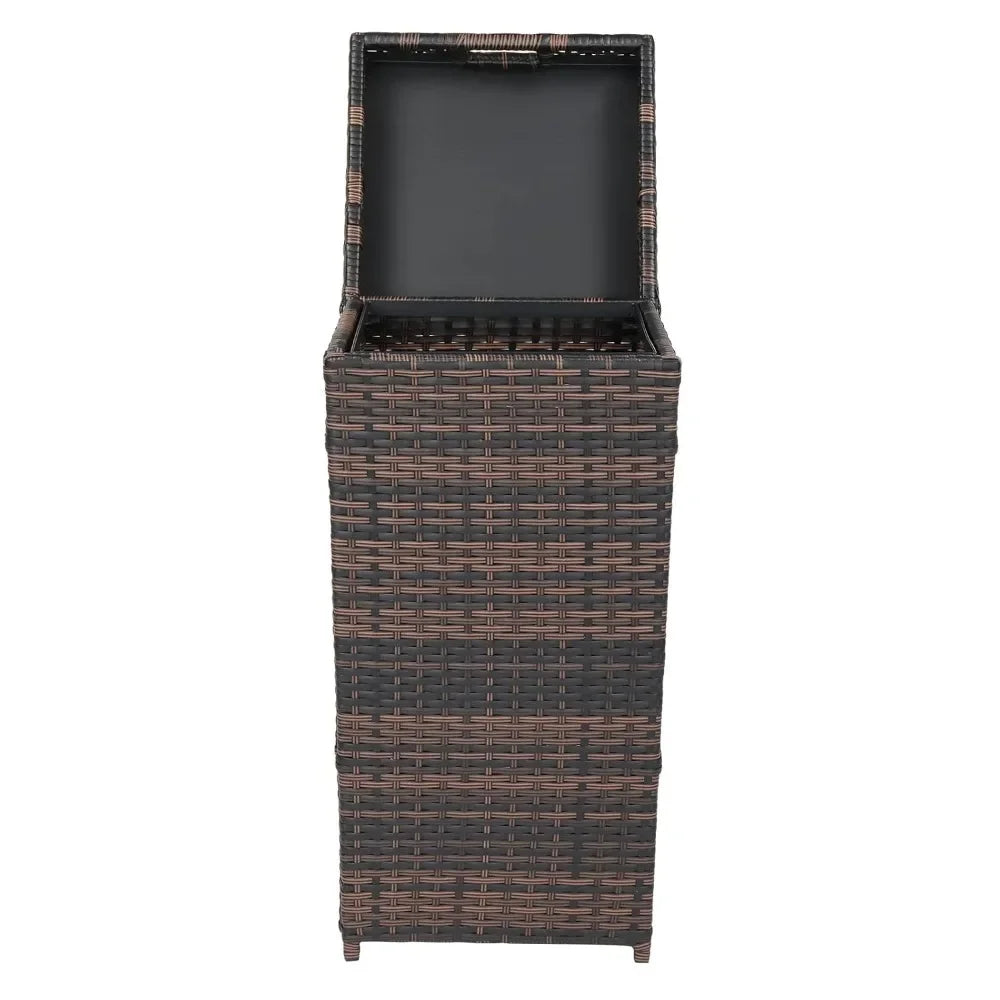 Outdoor Rattan Trash Can With Lid And Metal Frame Durable
