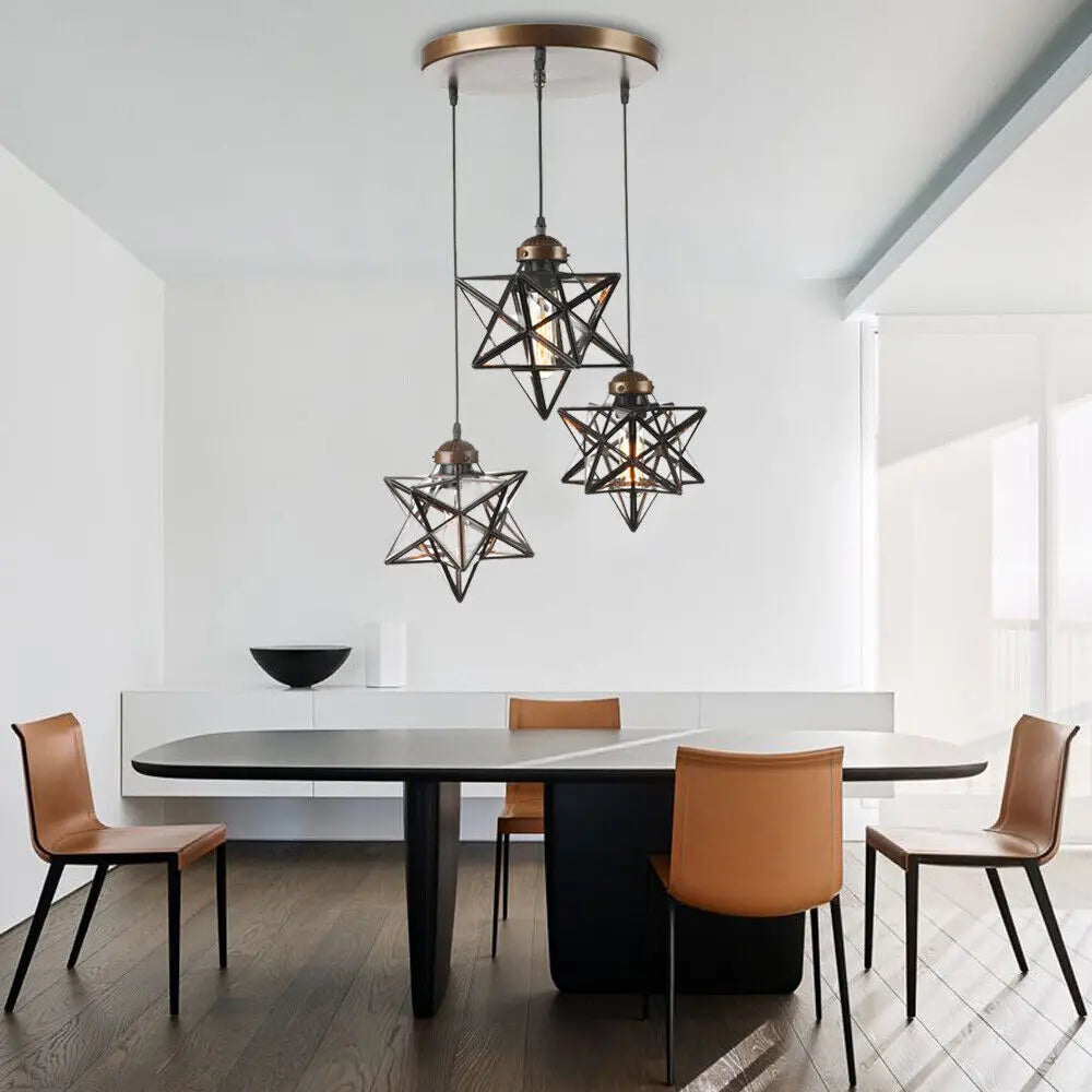 Bymaocar Moravian Star Three Light Pendant Glass Chandelier