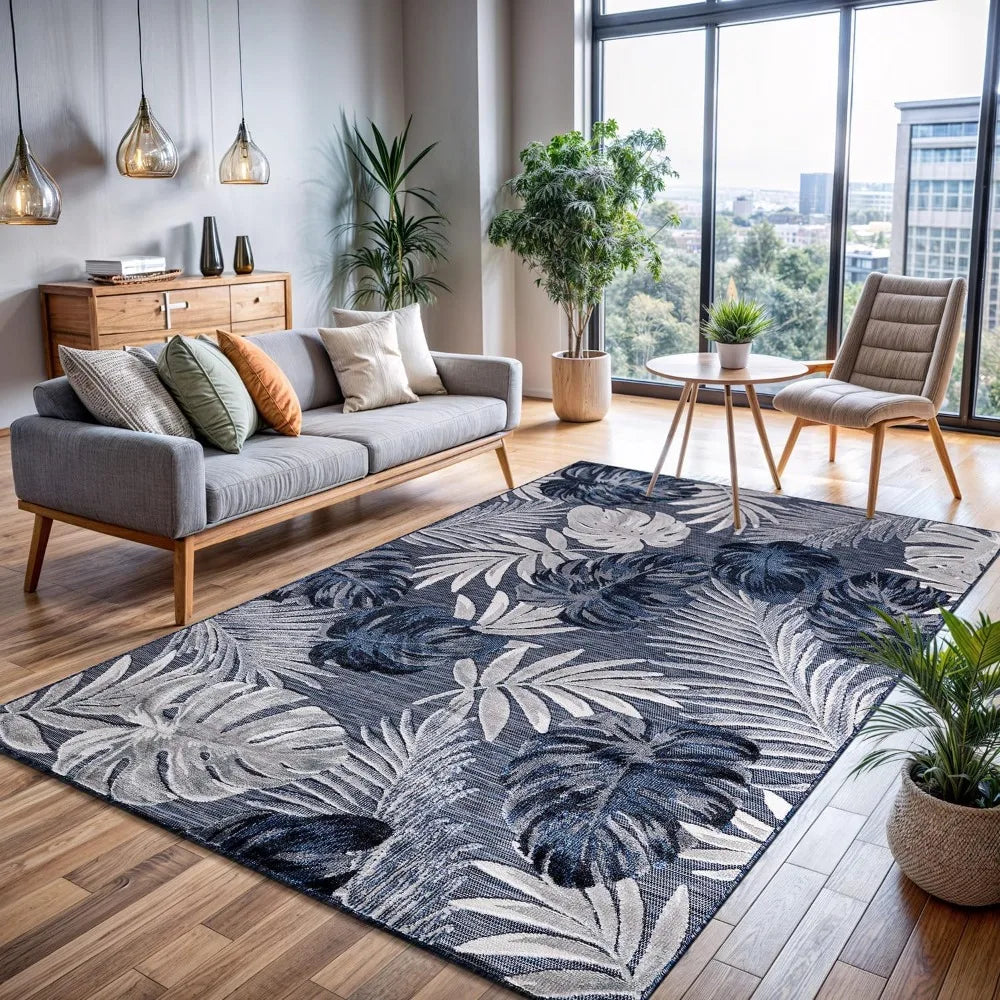 XMSJH Indoor Outdoor Rug Tropical Botanical Easy Cleaning