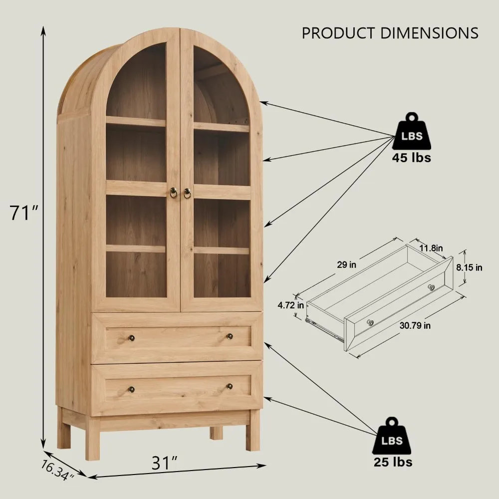 Ticify Kitchen Pantry Farmhouse Wood Cabinet 2 Drawers