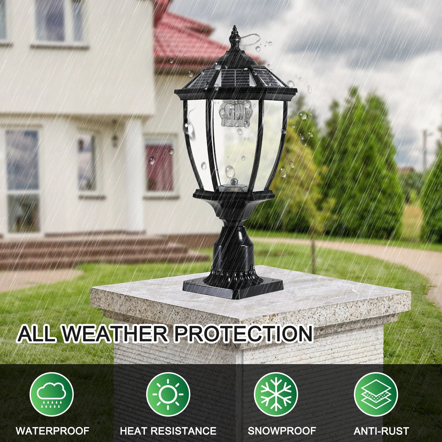 ARLGSITE Solar Powered Post Light Waterproof LED Lamp