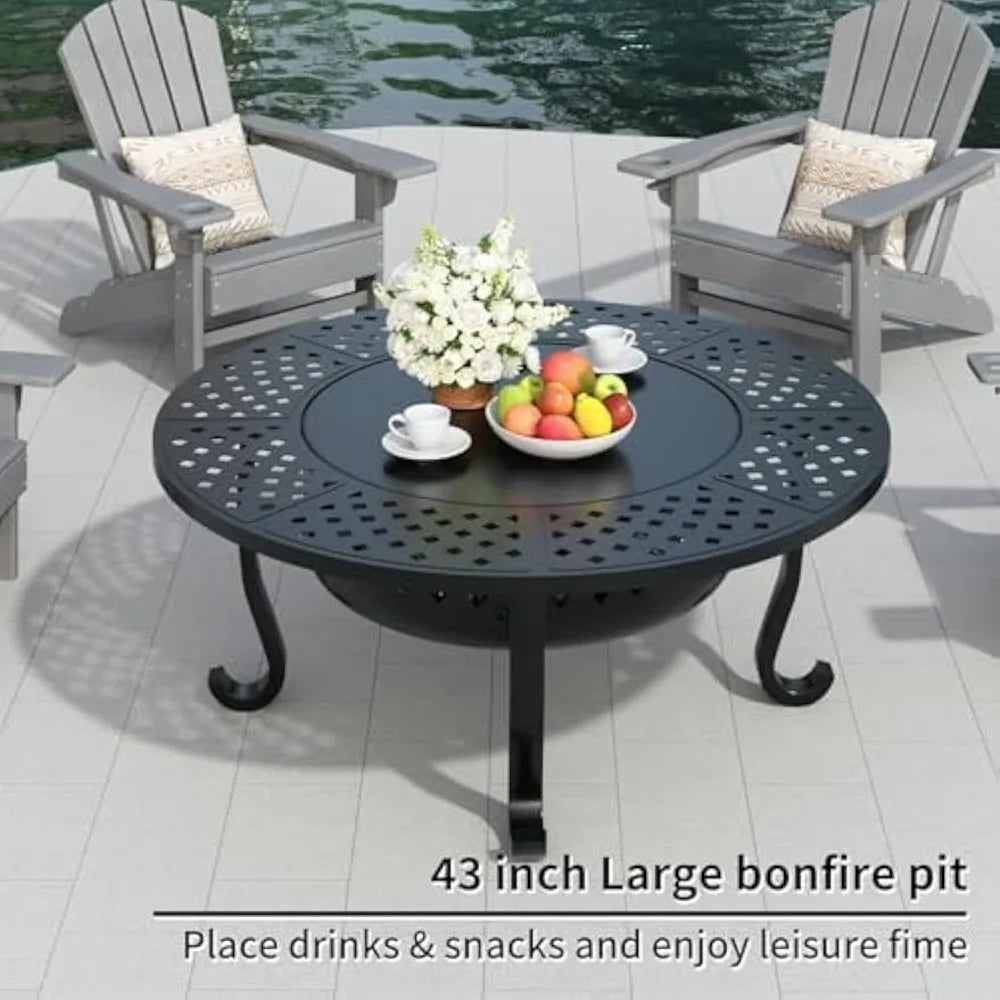 Outdoor Fire Pit Table With Grill For Backyard Patio