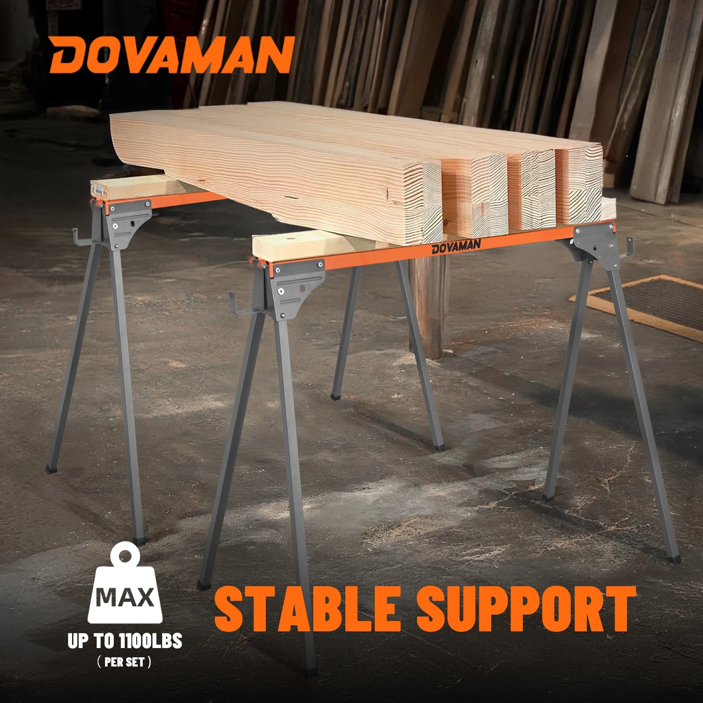 DOVAMAN Folding Saw Horse Two Pack With Quick Release Legs