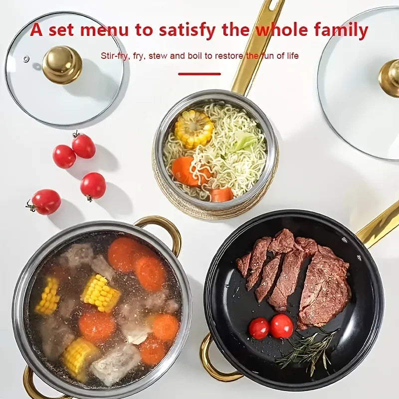 Stainless Steel Cookware Set 316 Stainless Nonstick With Golden Handles