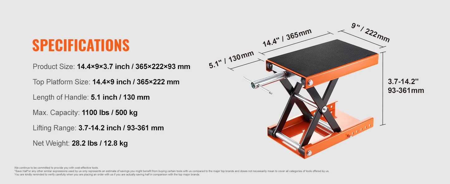 SucceBuy Motorcycle Lift Scissor Lift With Wide Deck Safety Pin