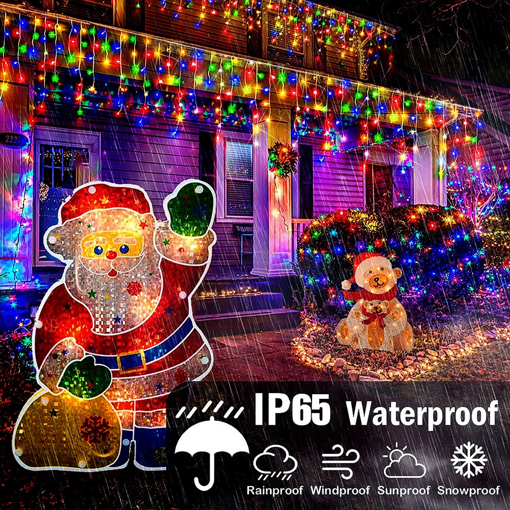 WELPUR Solar Icicle Curtain Lights 8 Modes Christmas