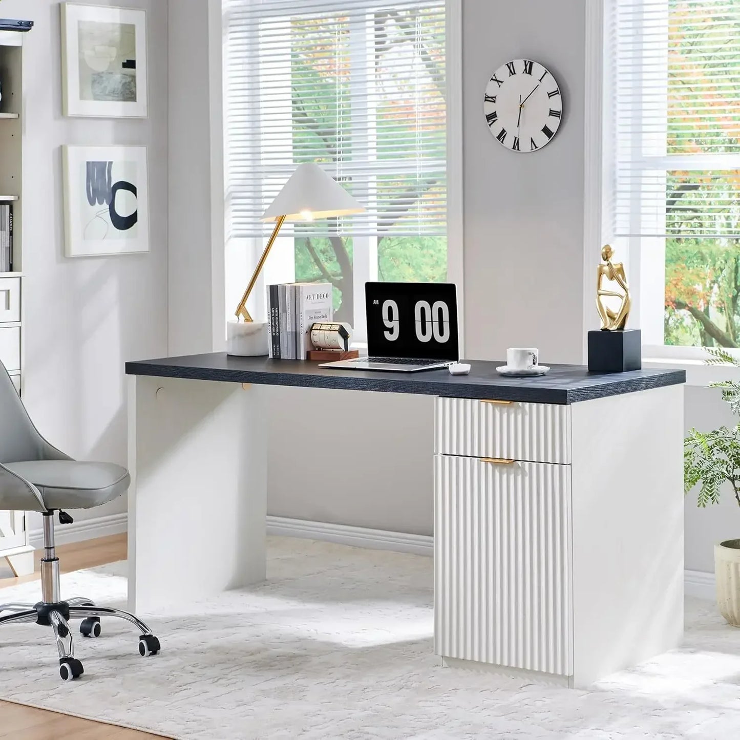 XMSJH Modern Executive Desk With Storage And Drawers