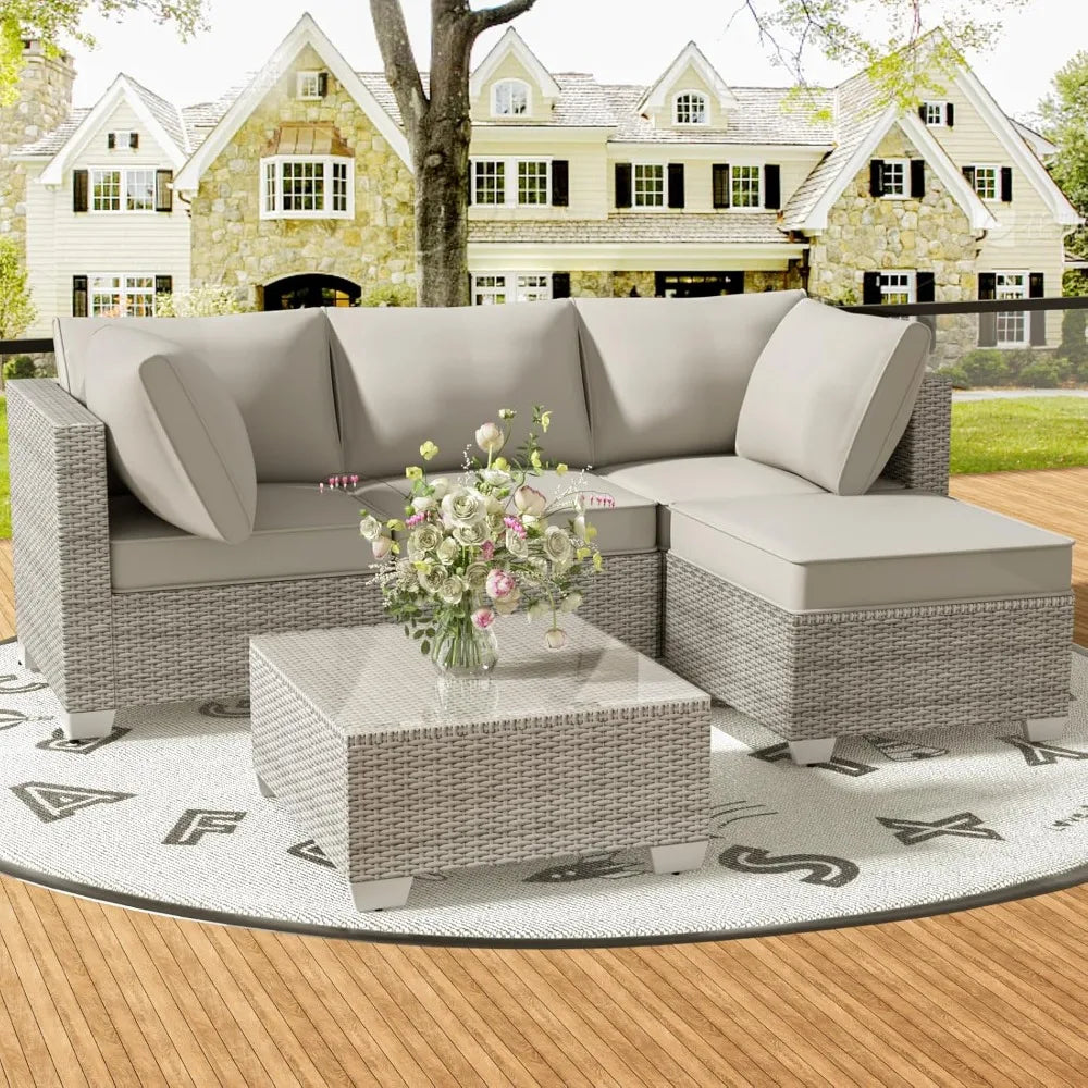 ANGDUO Outdoor Patio Furniture Set With Sectional Sofa