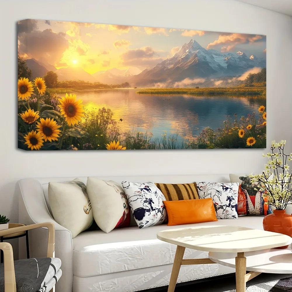 Hign-concerned Sunrise Landscape Floral Painting Pine Frame