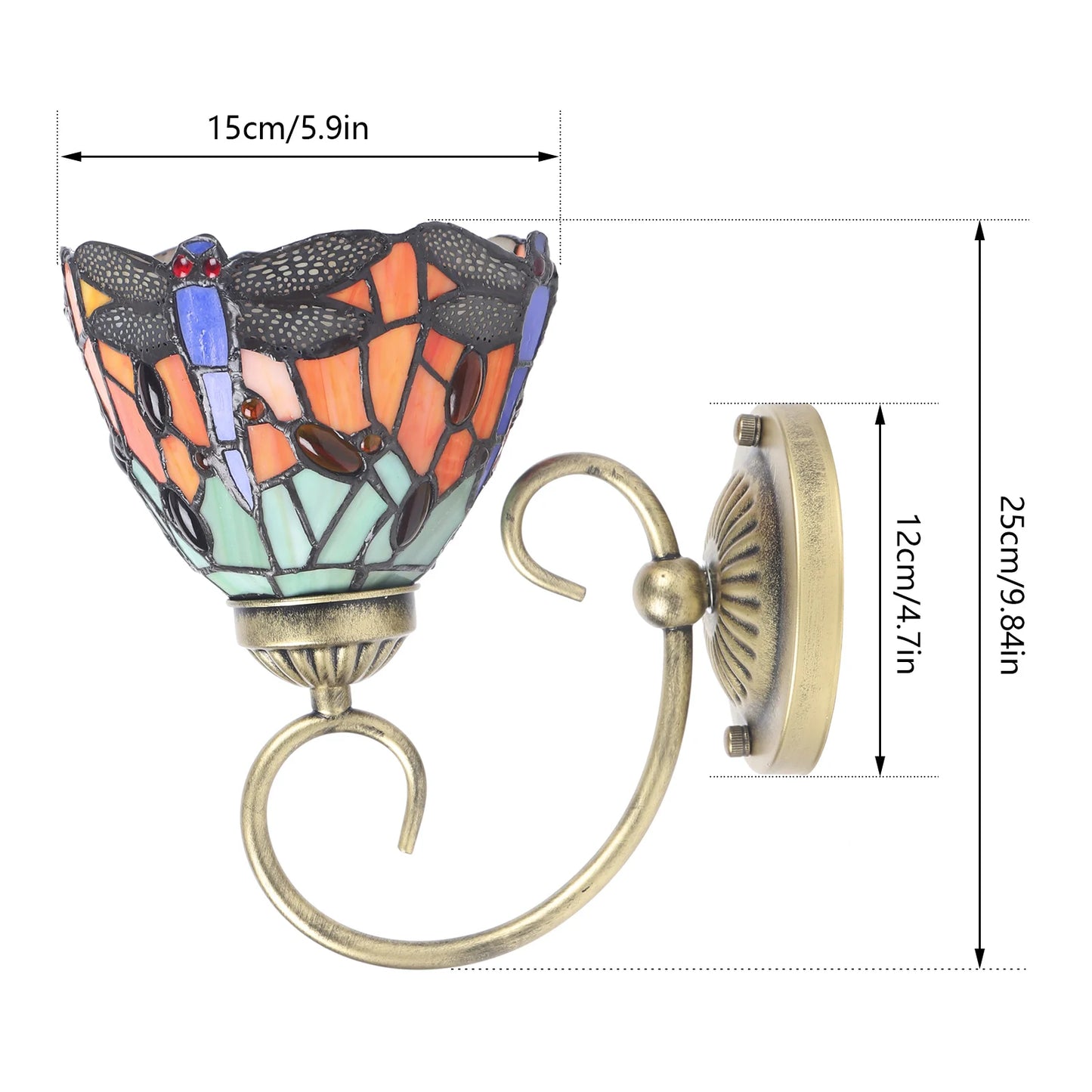 Stained Glass Dragonfly Wall Light Sconce E27 Holder