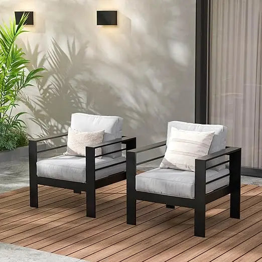 Two Piece Aluminum Patio Armchairs Set Outdoor All Weather Cushions