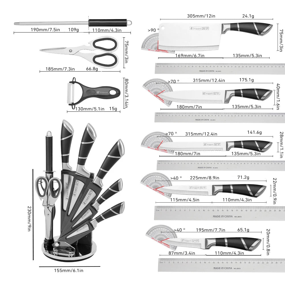 Zeng 9 Piece Kitchen Knife Block Set With Sharpener