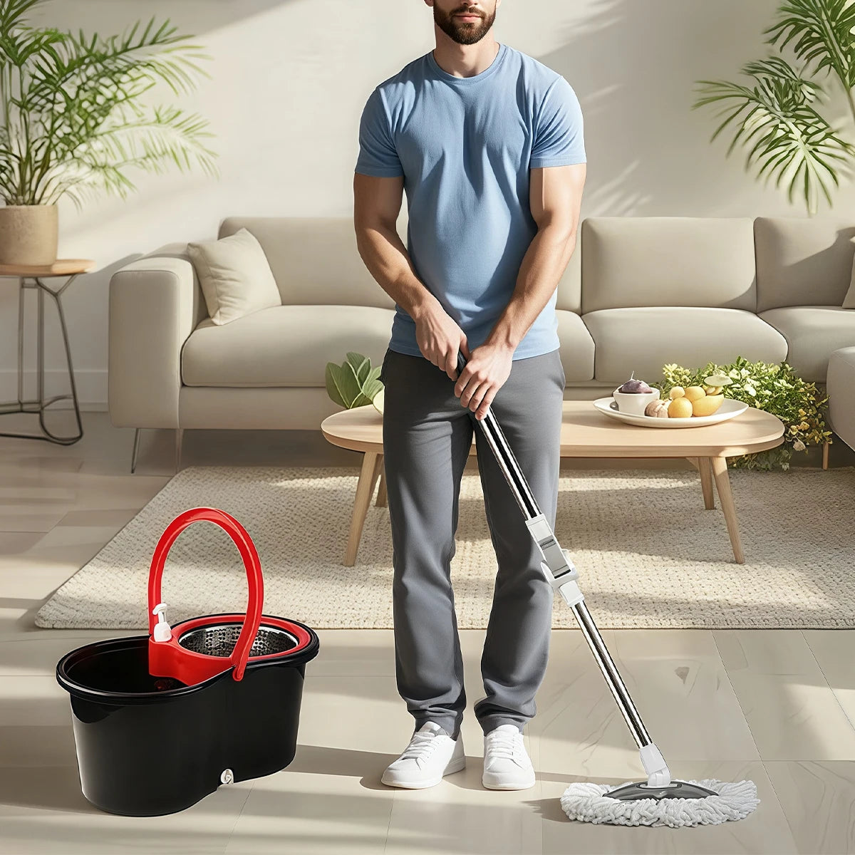 360 Degree Spin Mop System With Self Cleaning Bucket Heads