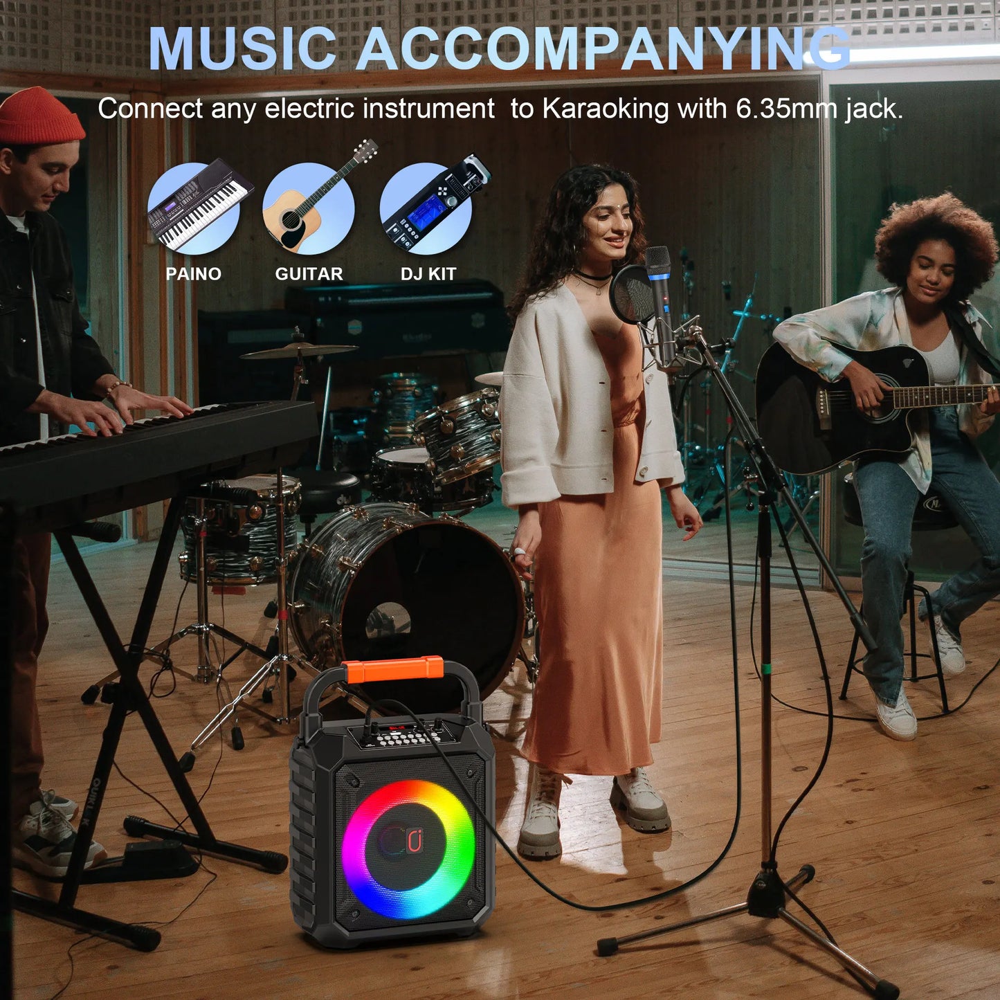 FanFun Wireless Outdoor Speaker Microphone DJ Light TF Card