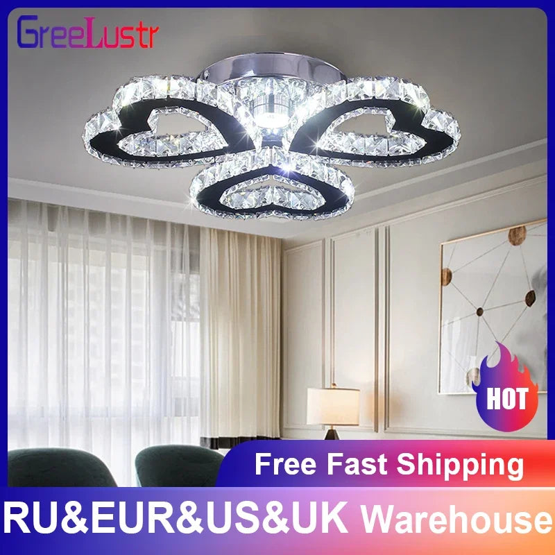 GreeLustr K9 Crystal Chandelier Three Ring Stainless Steel
