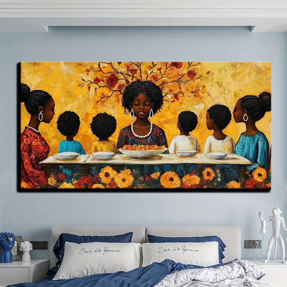 Hign-concerned African American Family Reunion Painting