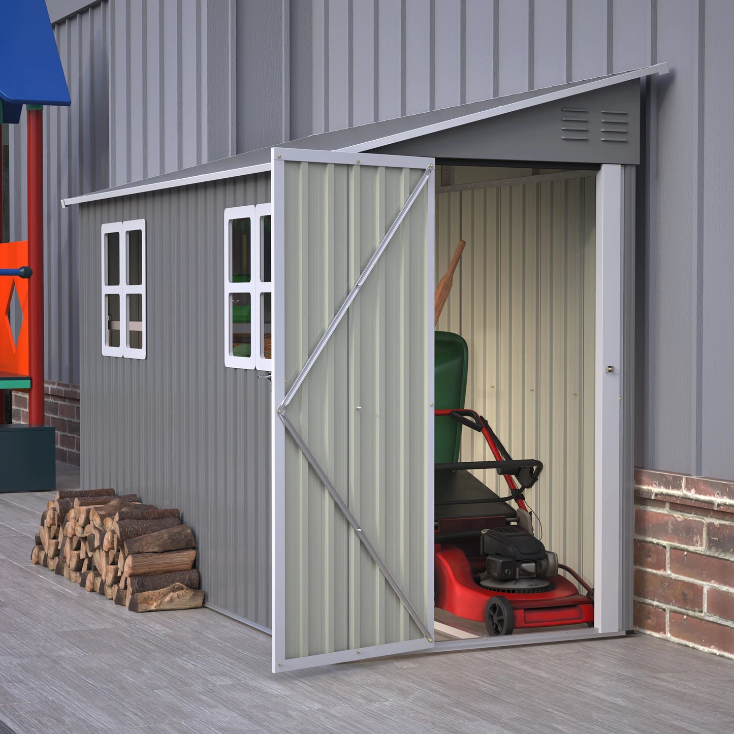 LZBEITEM Galvanized Steel Outdoor Shed Weatherproof Lockable Storage
