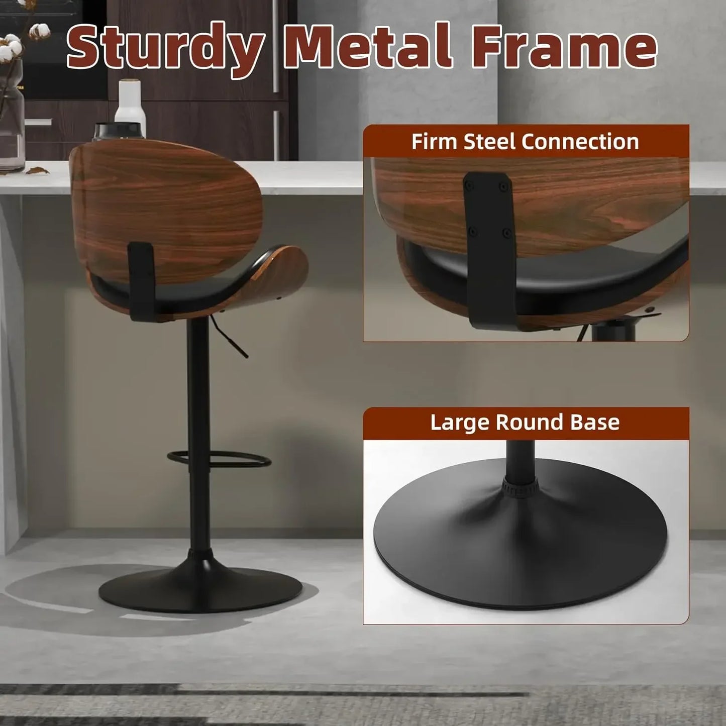 XMSJ Modern Swivel Bar Stools with Adjustable Height for Kitchen