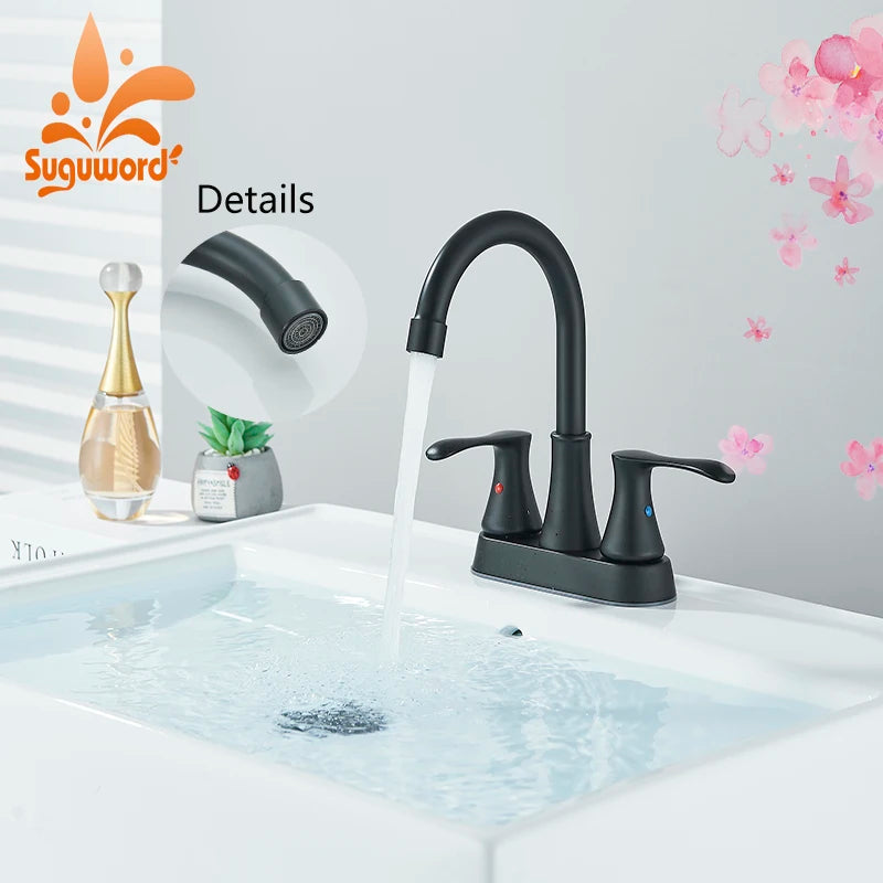 Suguword Center Set Bathroom Faucet Dual Handle Hot Cold