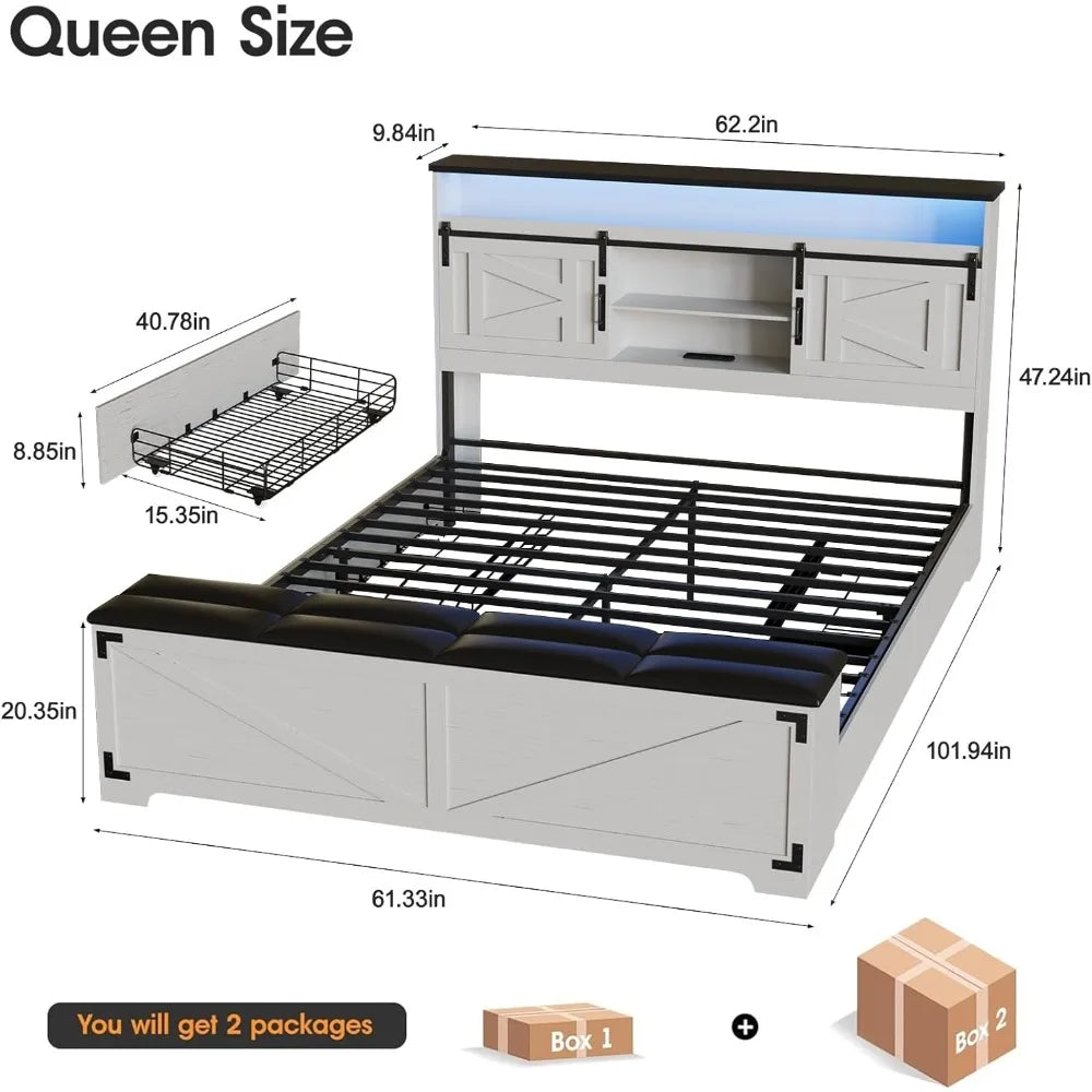 DAFIFY Farmhouse Queen Bed Frame With Headboard And Storage