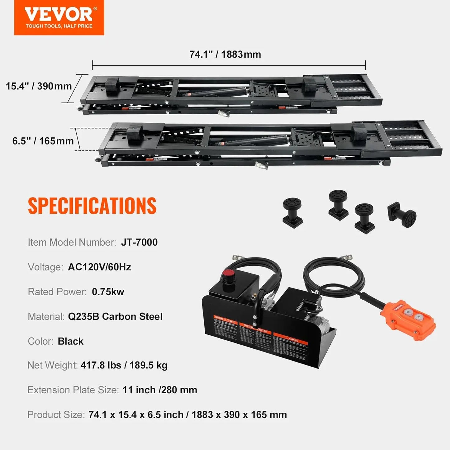 Portable 7000 Lbs Car Lift With Heavy Duty Extended Plates