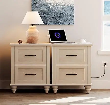 Ticify Set of 2 Nightstands With Charging Station Drawers