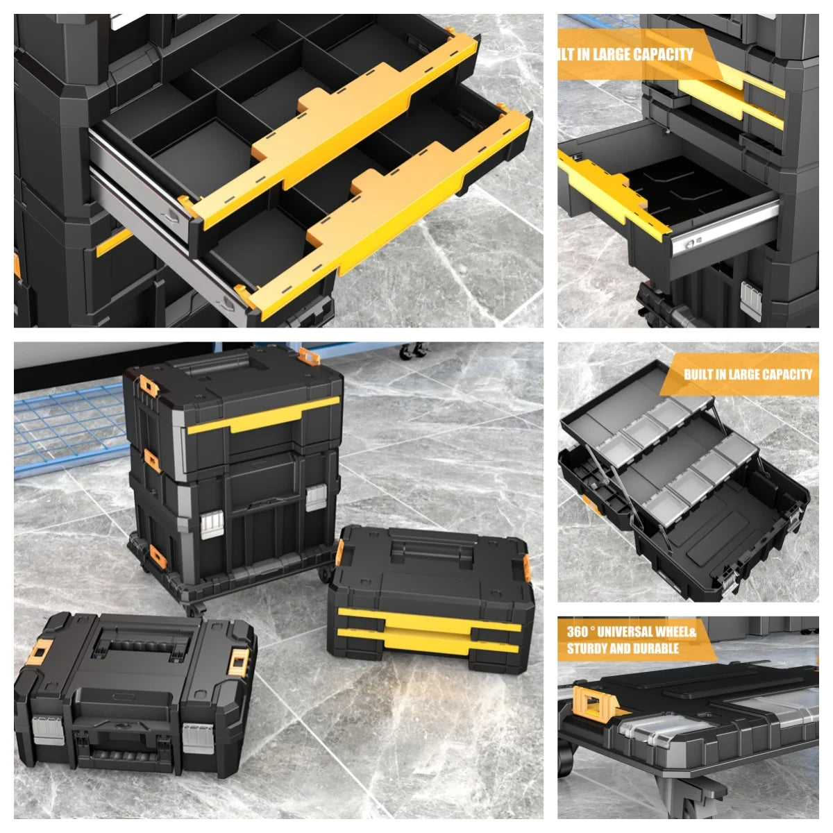 AIRAJ Multifunctional Stackable Rolling Tool Storage Box