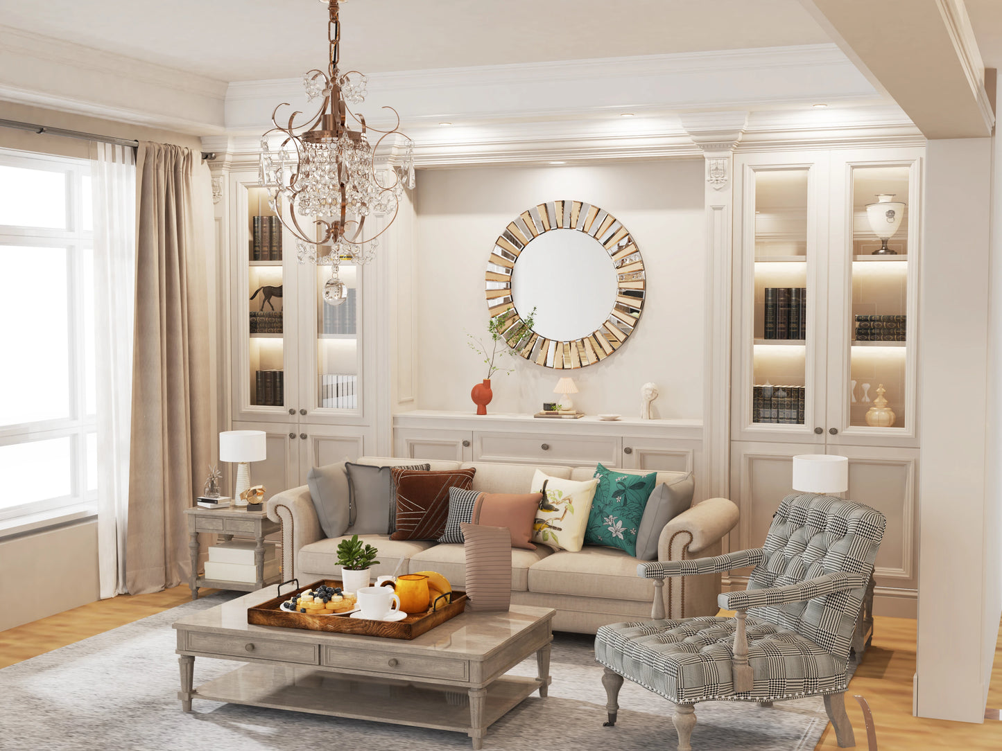 Wisfor Sunburst Round Mirror Beveled Glass Vanity Decor