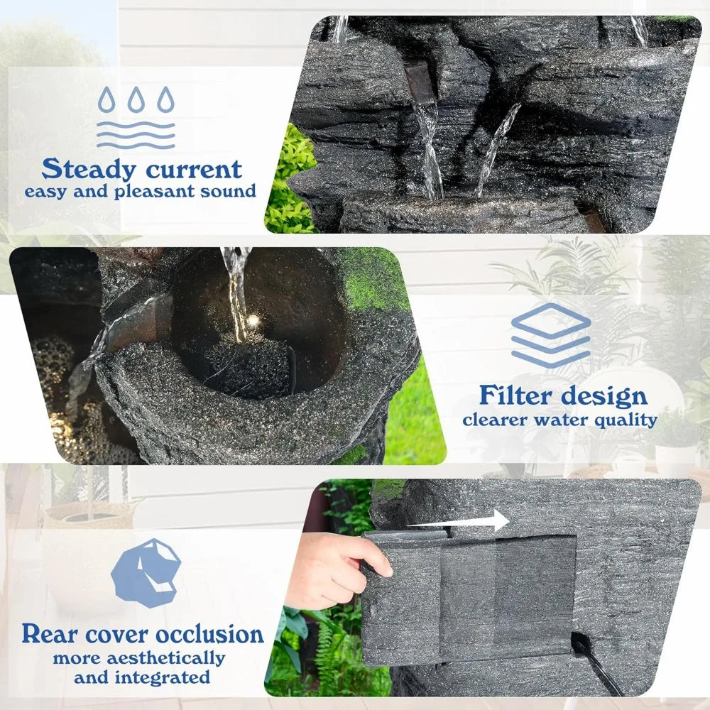TOBYUL Garden Waterfall Fountain Resin LED Outdoor Decor