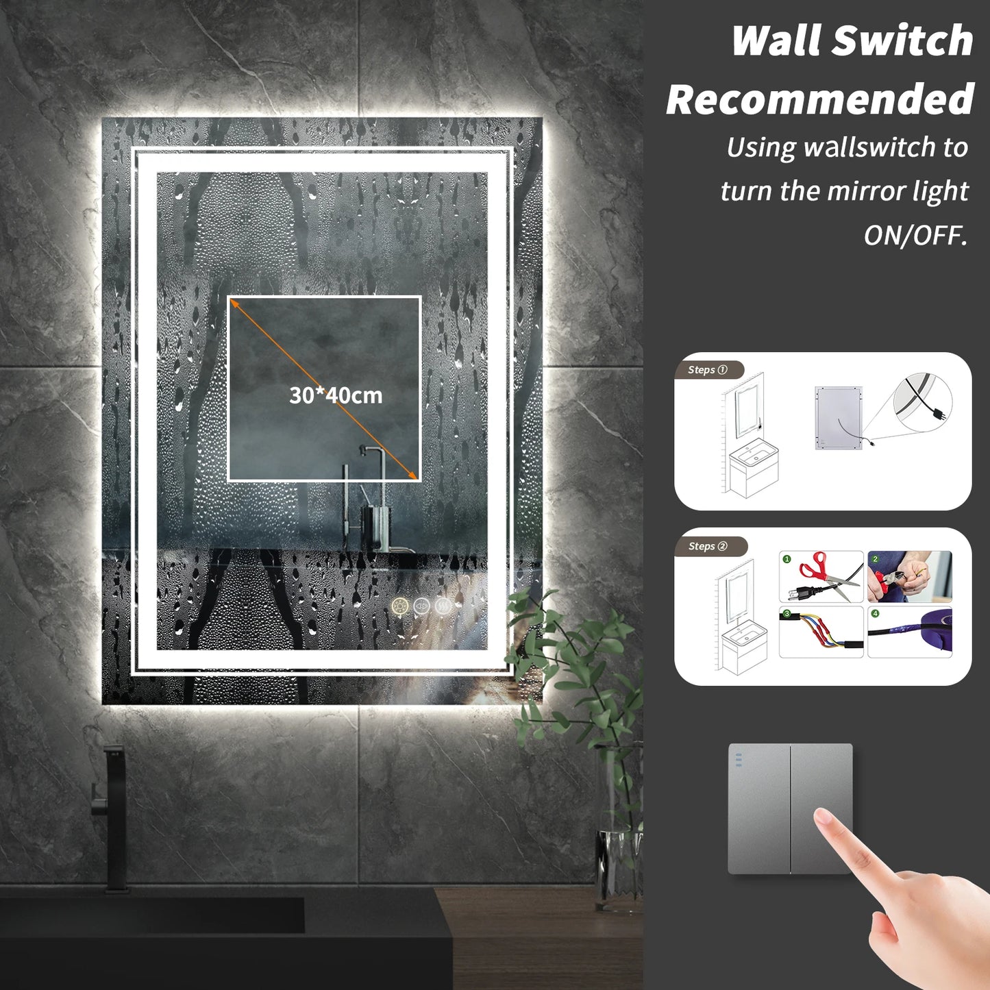 Wisfor Led Backlit Bathroom Mirror Front Light Anti Fog