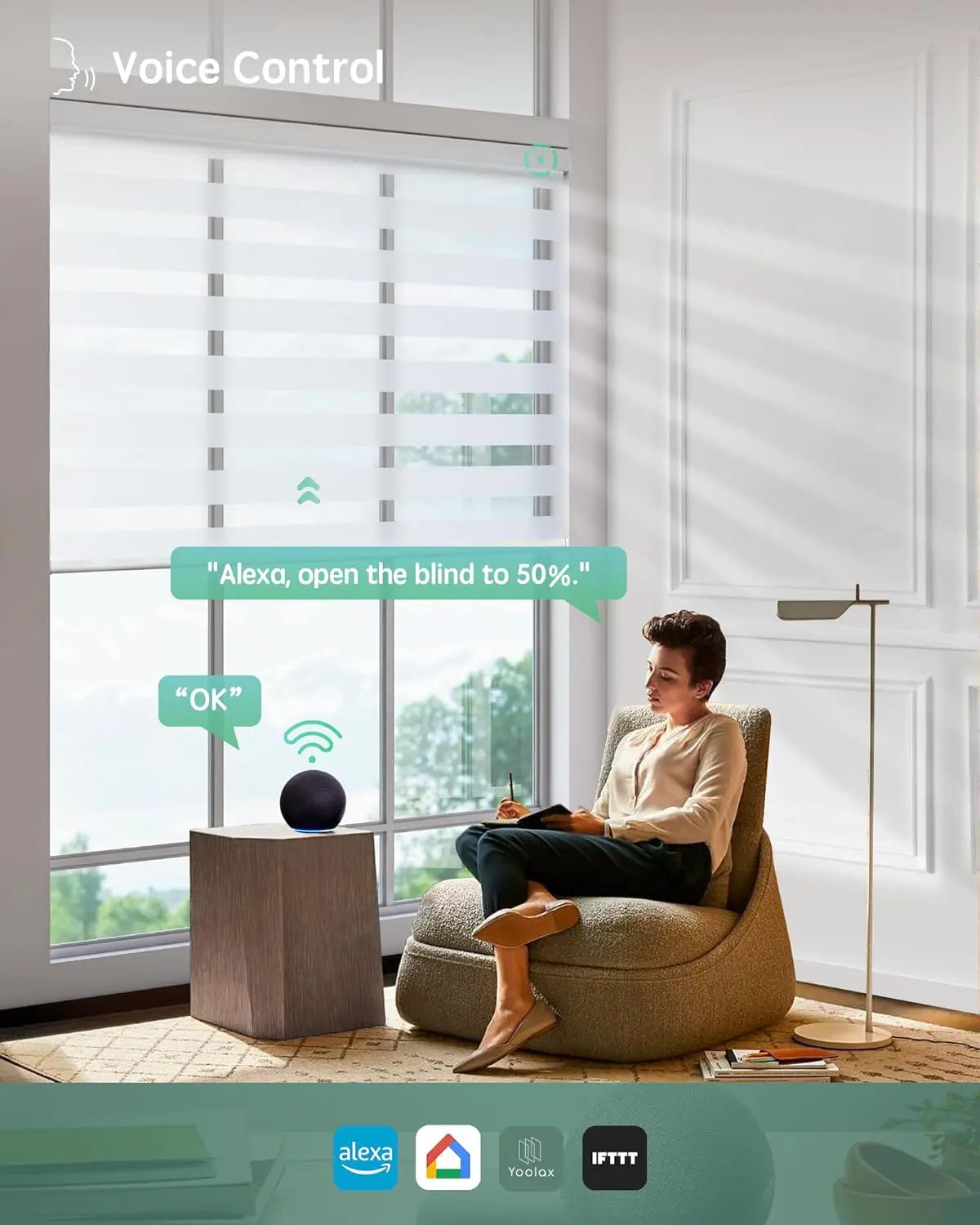 XMSJHign Motorized Zebra Blinds Remote Voice Control Alexa