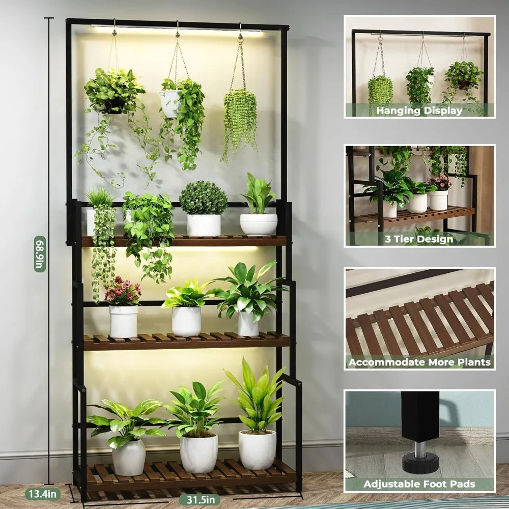 Hign-concerned Hanging Plant Stand With Grow Light 3 Tier
