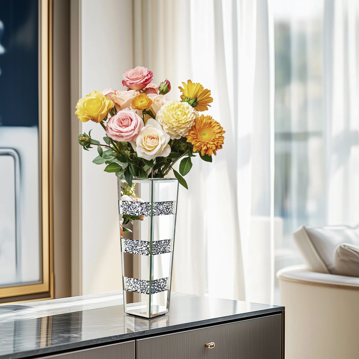 Function Tall Floor Vase Crystal Diamond Glass Centerpiece