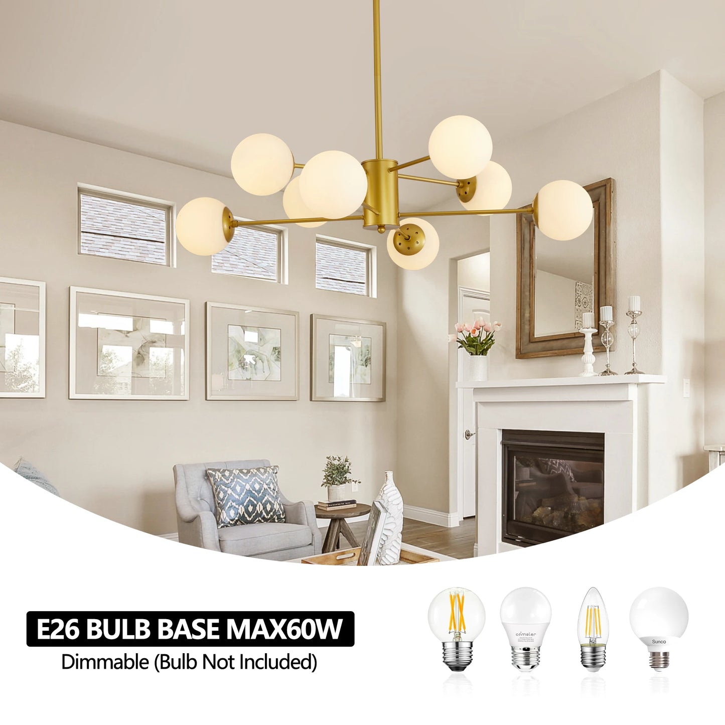 ARLGSITEC Modern 8 Light Chandelier Globe Ceiling Fixture