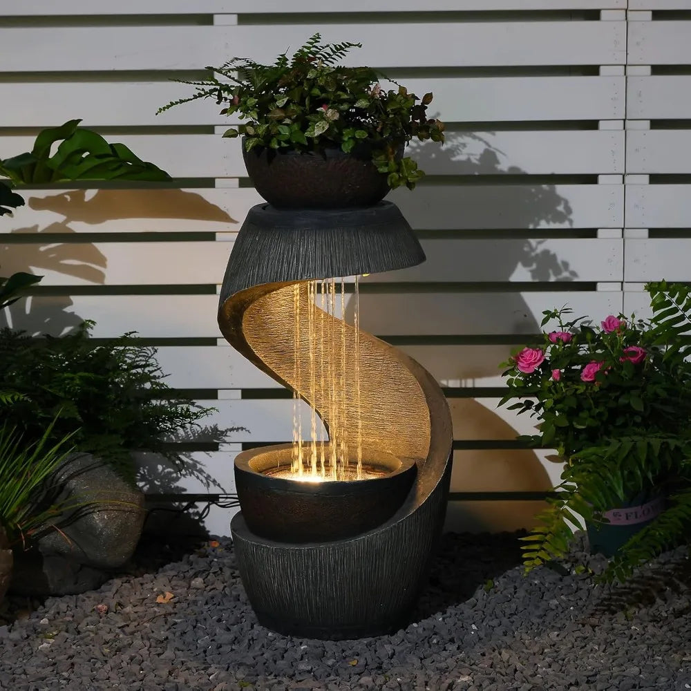 GardesT Outdoor LED Resin Water Fountain S Shaped Design