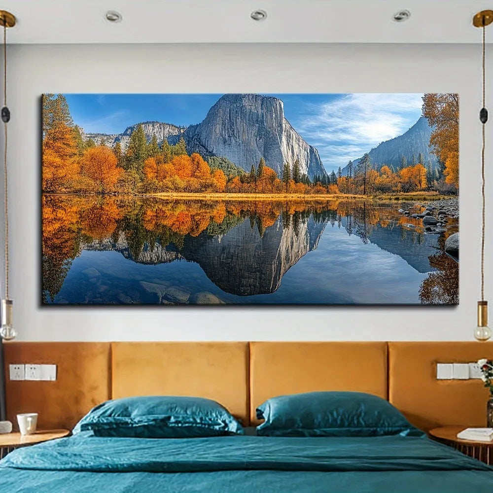 Hign-concerned Pine Wood Frame Lake Sunrise Sunset Wall Art