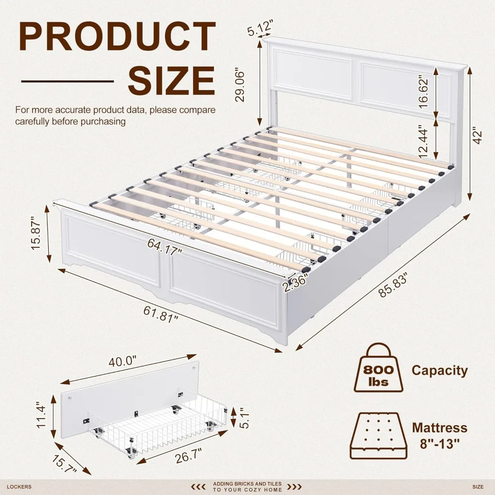 DAFIFY Platform Bed Frame With Headboard And Storage Drawers