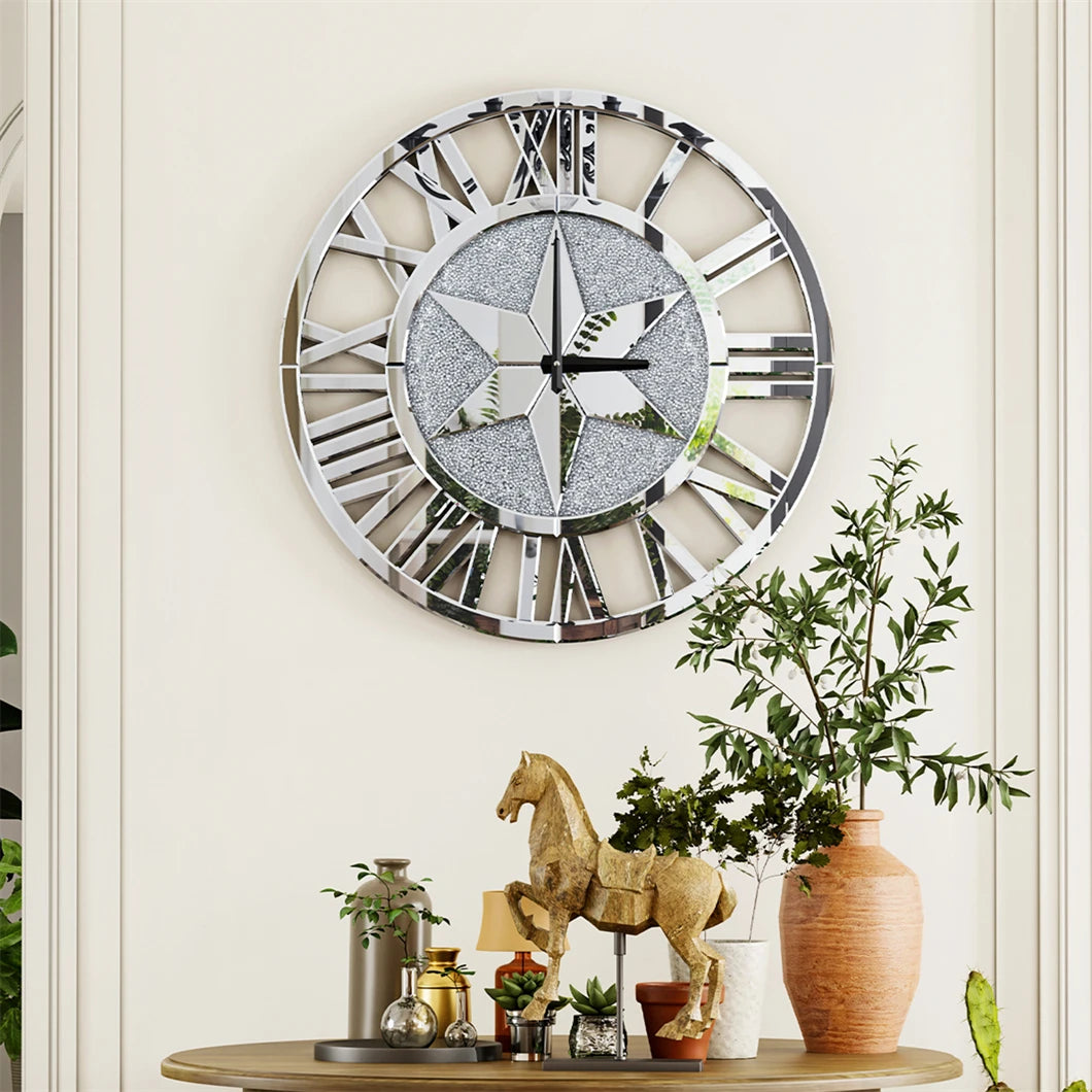 Combination Wall Clock Mirrored With Roman Numerals