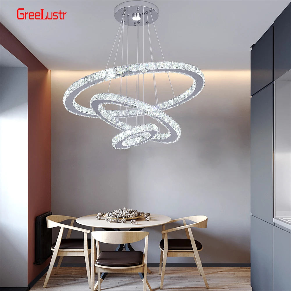 GreeLustr Modern Crystal Chrome Led Pendant Light Chandelier
