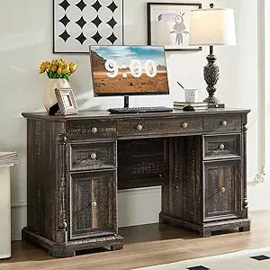 RBXC Wood Executive Desk With 7 Drawers Farmhouse Office