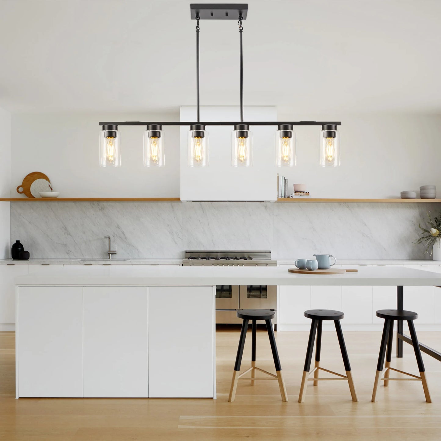 Glass Chandelier 5 to 6 Light Kitchen Island Pendant Light