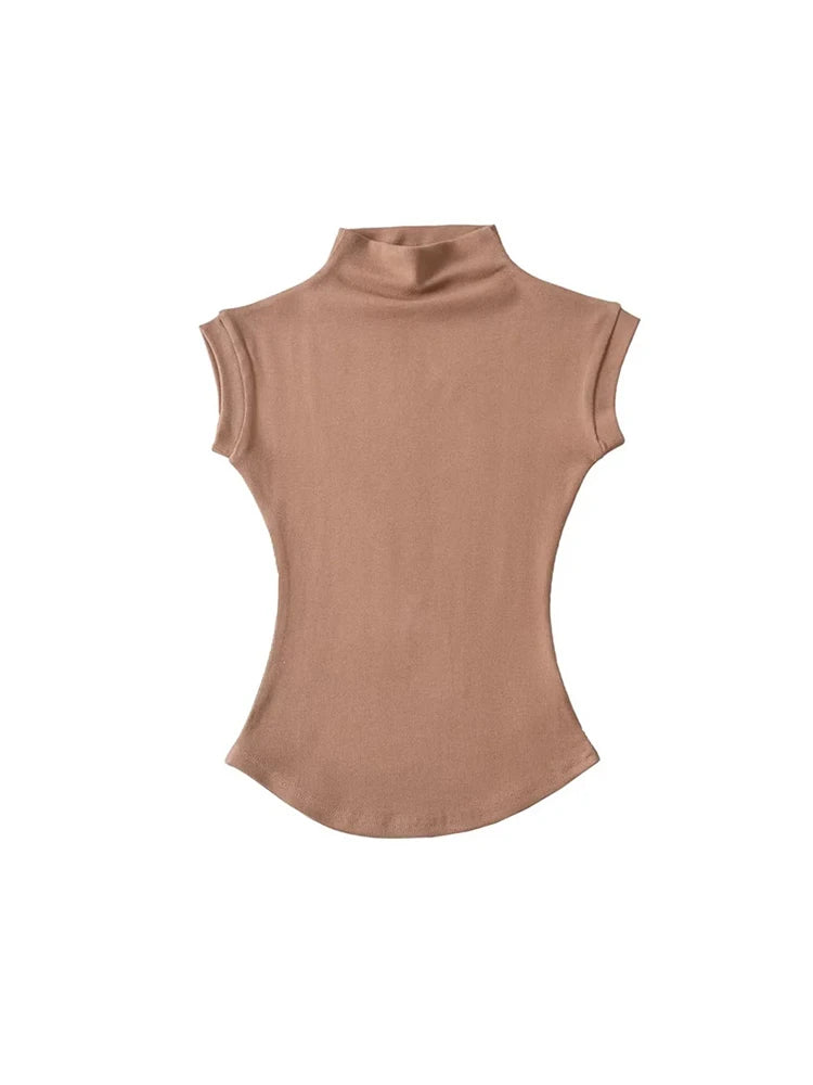 TodoBlackcn Womens Turtleneck Sleeveless Top Casual Tees