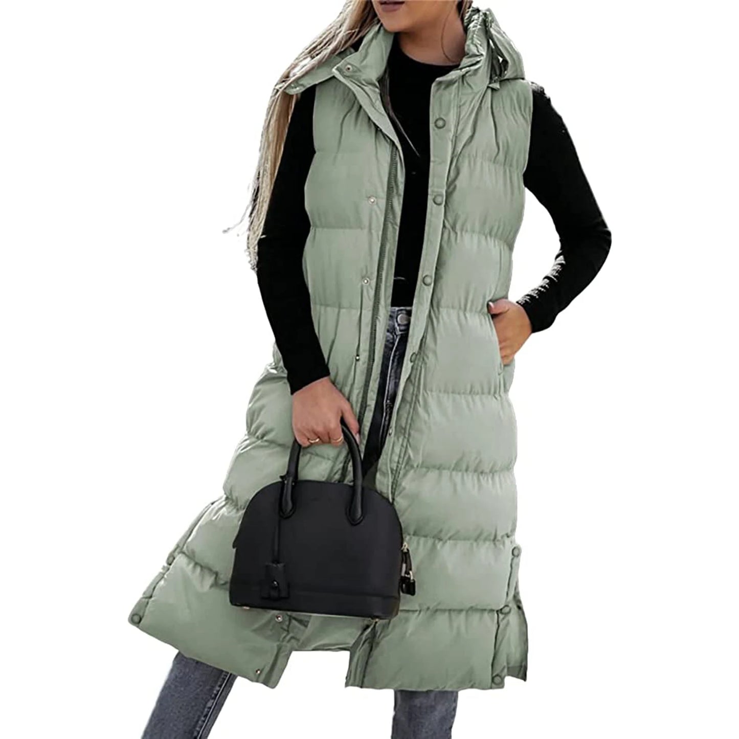 Meihuida Quilted Puffer Vest With Hood Women Winter Jacket