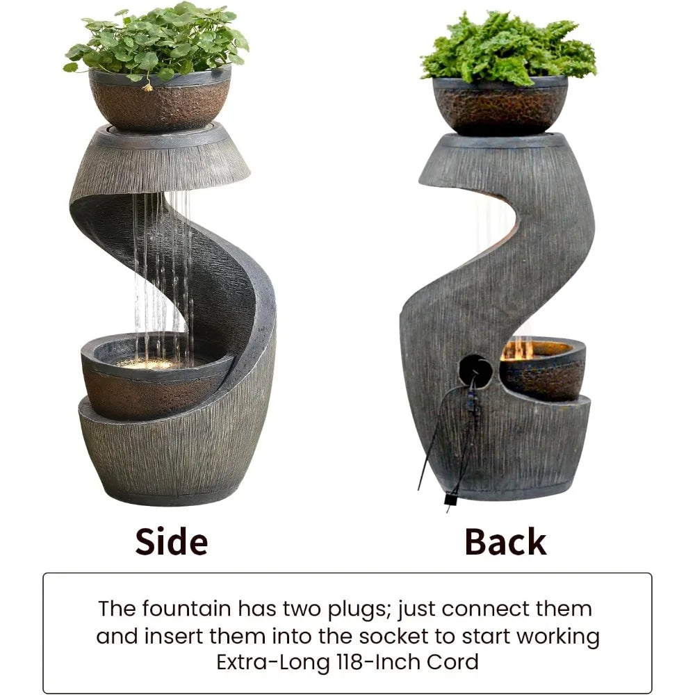 GardesT Outdoor LED Resin Water Fountain S Shaped Design