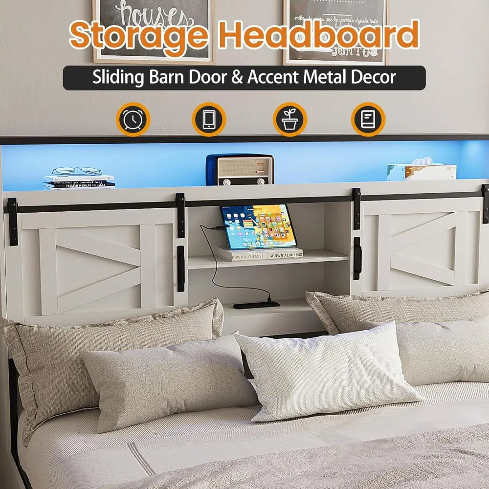 DAFIFY Farmhouse Queen Bed Frame With Headboard And Storage