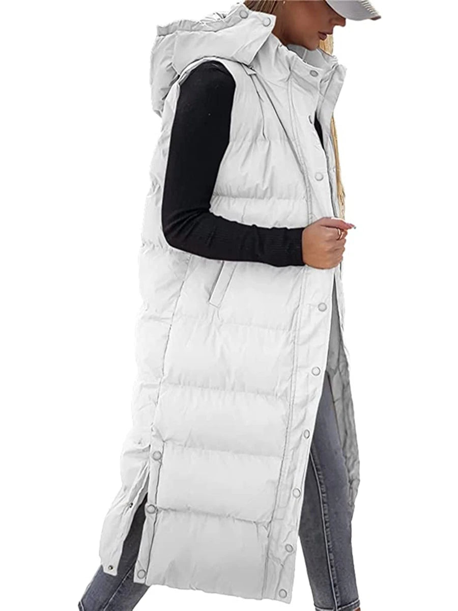 Meihuida Quilted Puffer Vest With Hood Women Winter Jacket
